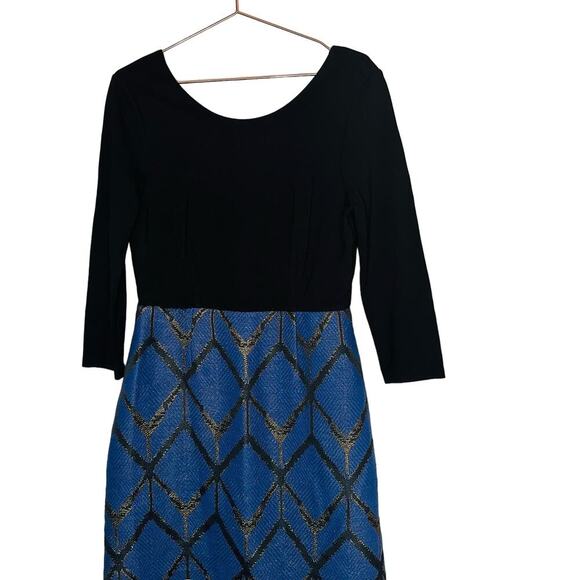 Slate & Willow Women's Blue Metallic Jacquard Crew Neckline Mini Dress Size 8 - Picture 3 of 11